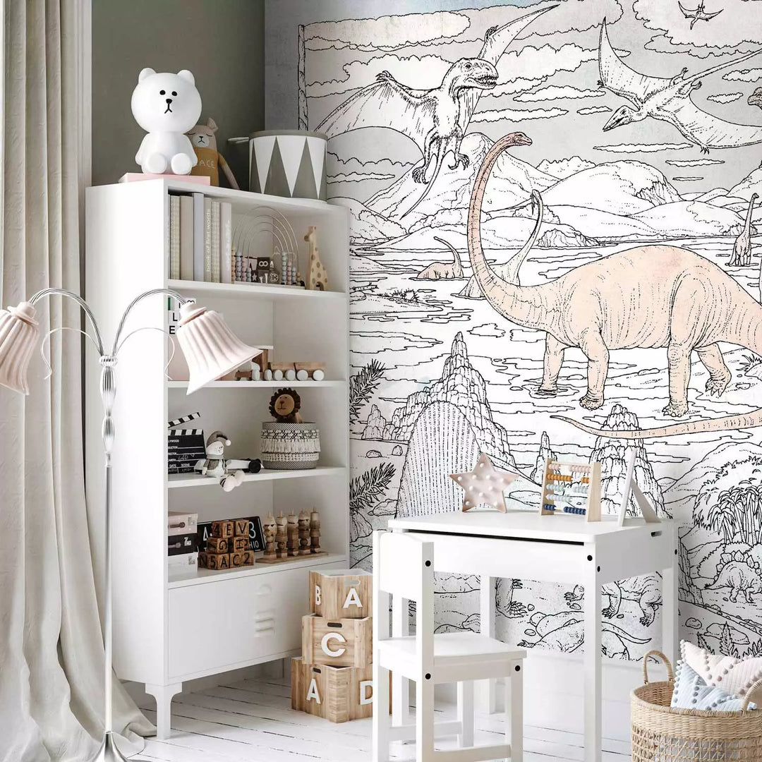 Fototapeet - Käsitsi joonistatud dinosaurused pastelsetes värvides, 149238