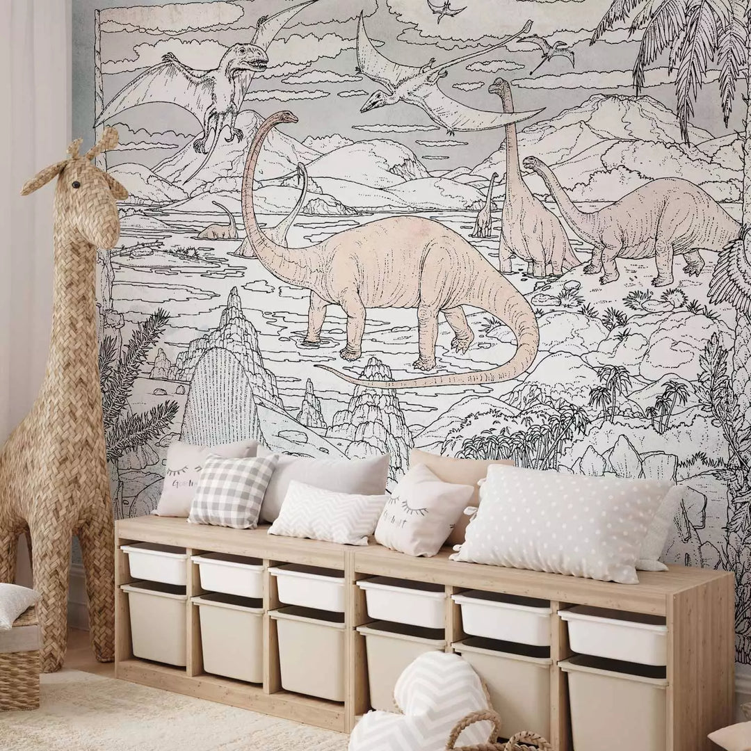 Fototapeet - Käsitsi joonistatud dinosaurused pastelsetes värvides, 149238