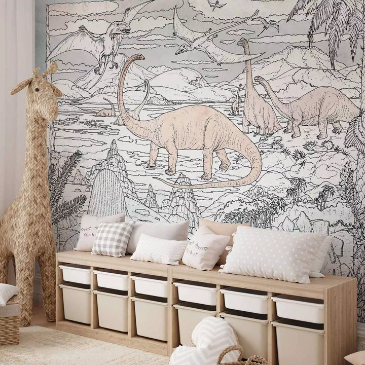 Fototapeet - Käsitsi joonistatud dinosaurused pastelsetes värvides, 149238