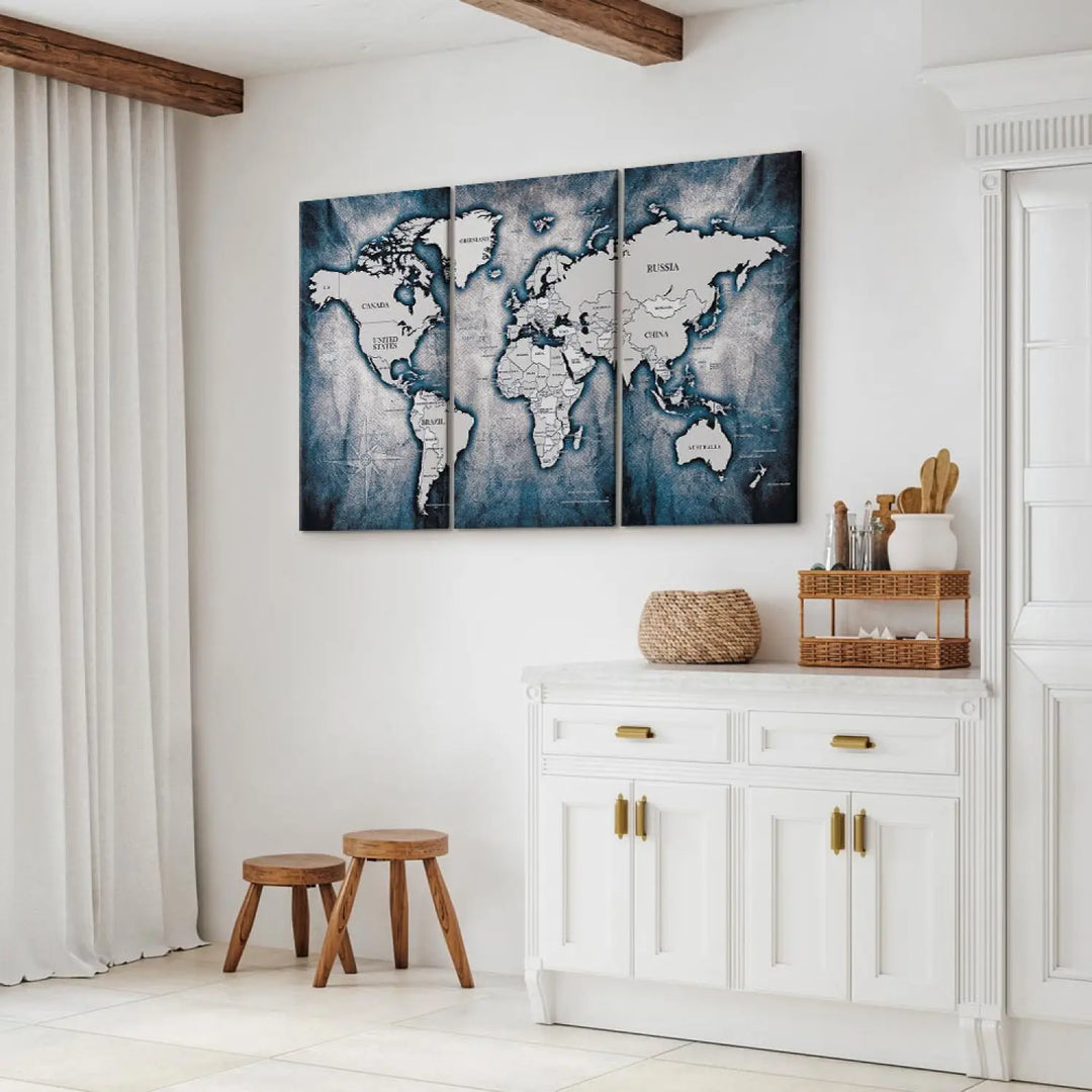 Kanva - Pasaules karte: Tintes triptihs, 91868