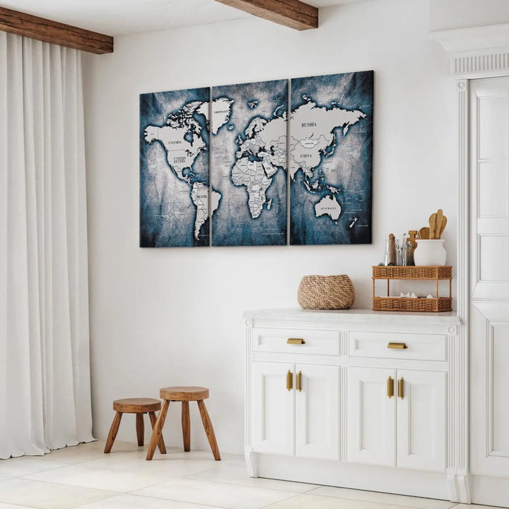 Kanva - Pasaules karte: Tintes triptihs, 91868