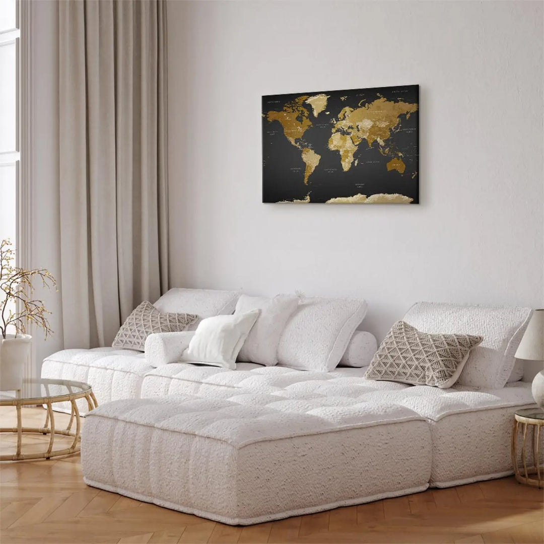 Kanva ar pasaules karti zeltā krāsā uz melna - Mūsdienu estētika, 94574