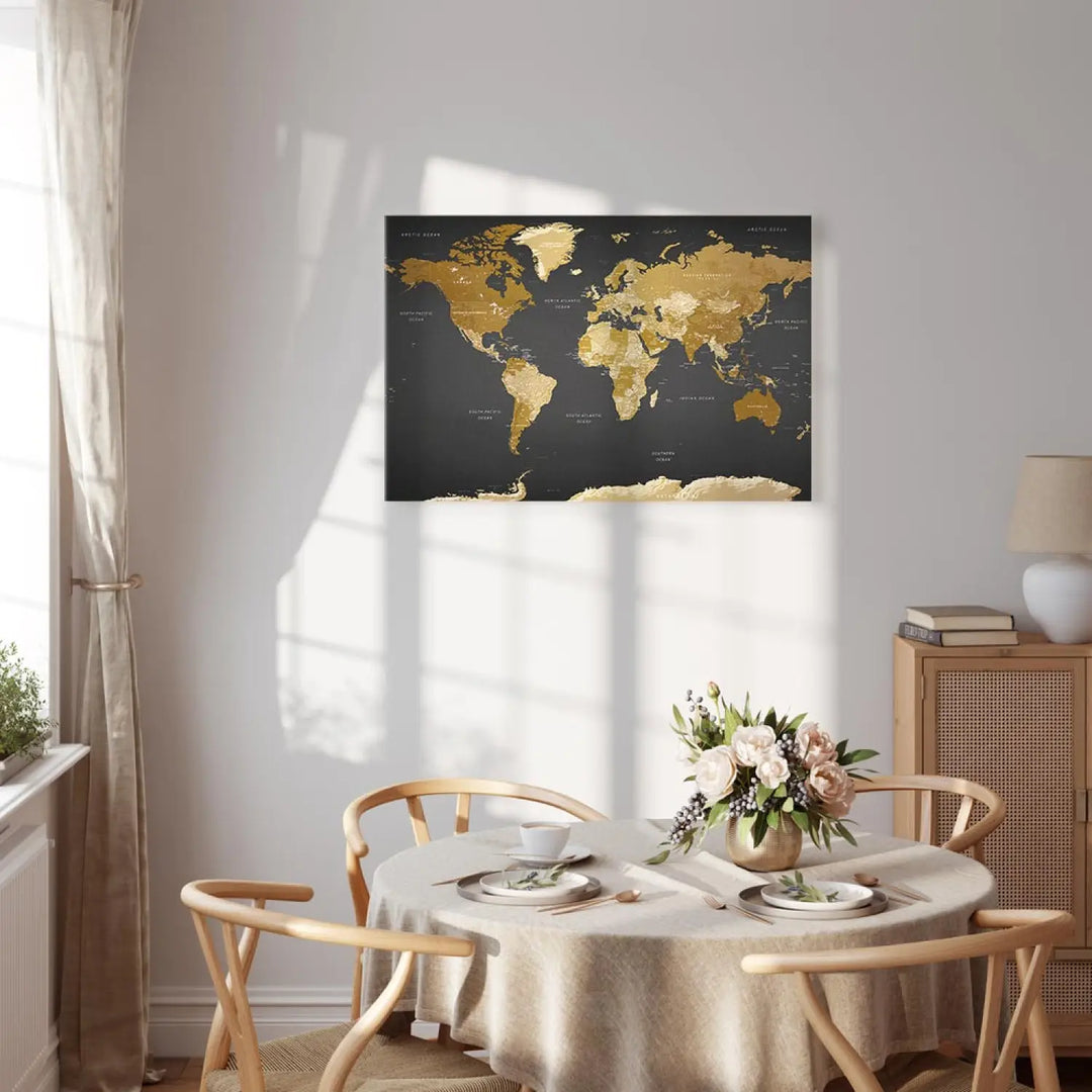 Kanva ar pasaules karti zeltā krāsā uz melna - Mūsdienu estētika, 94574