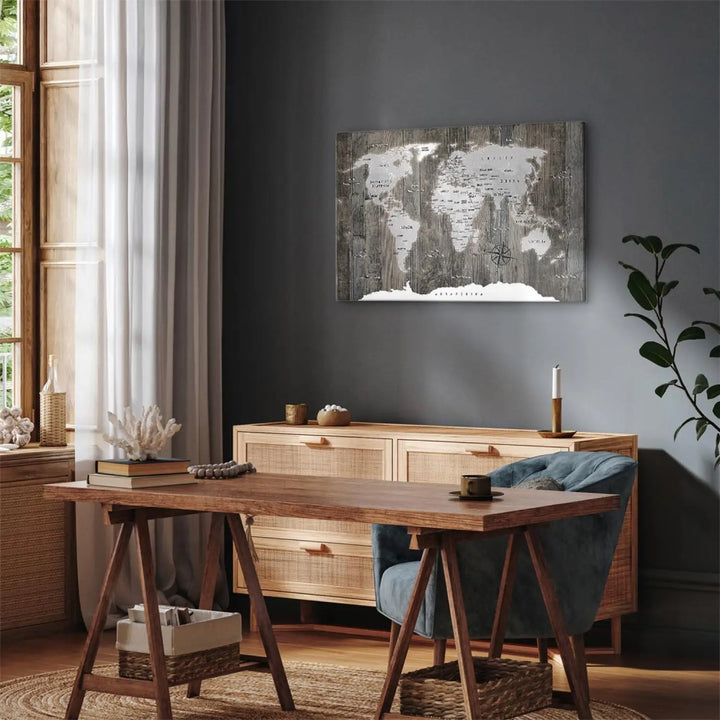 Paveikslai ant drobės Pasaulio žemėlapis: medinis pasaulis