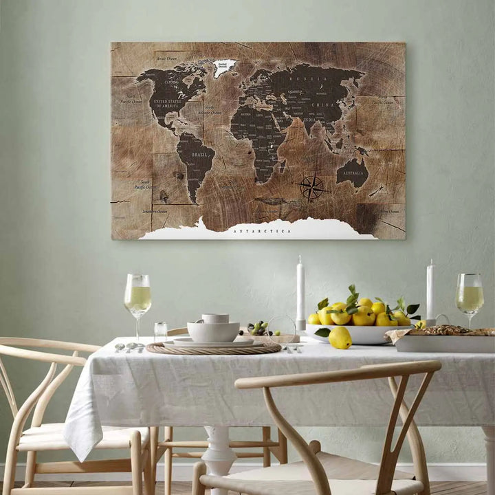 Paveikslai ant drobės Pasaulio žemėlapis: medinė mozaika
