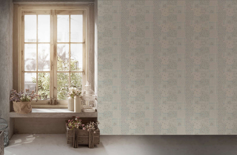 Country style wallpaper with floral pattern: light blue and grey - 1373010 AS Creation