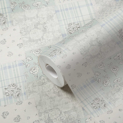 Country style wallpaper with floral pattern: light blue and grey - 1373010 AS Creation