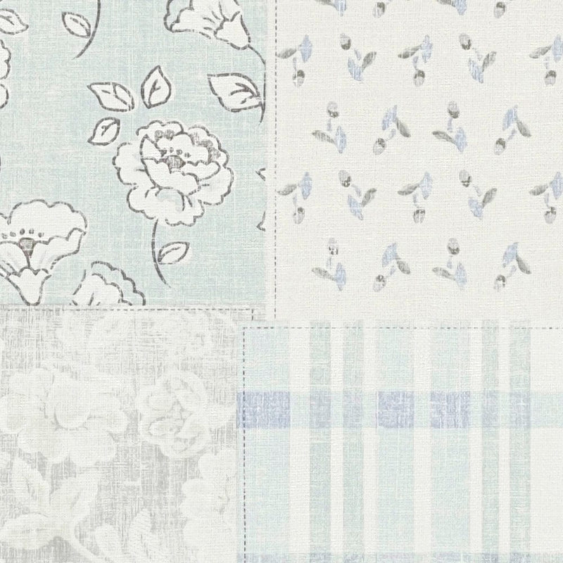 Country style wallpaper with floral pattern: light blue and grey - 1373010 AS Creation