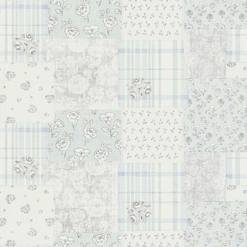 Country style wallpaper with floral pattern: light blue and grey - 1373010 AS Creation