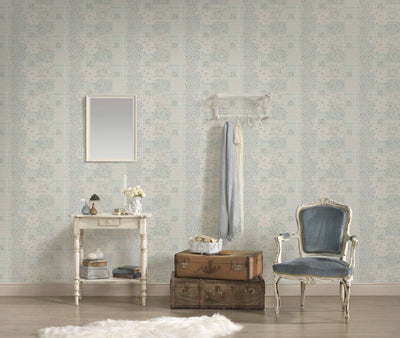 Country style wallpaper with floral pattern: light blue and grey - 1373010 AS Creation