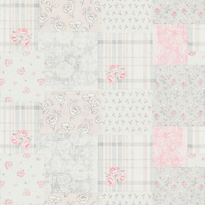 Country style wallpaper with floral pattern: grey and pink - 1373007 AS Creation