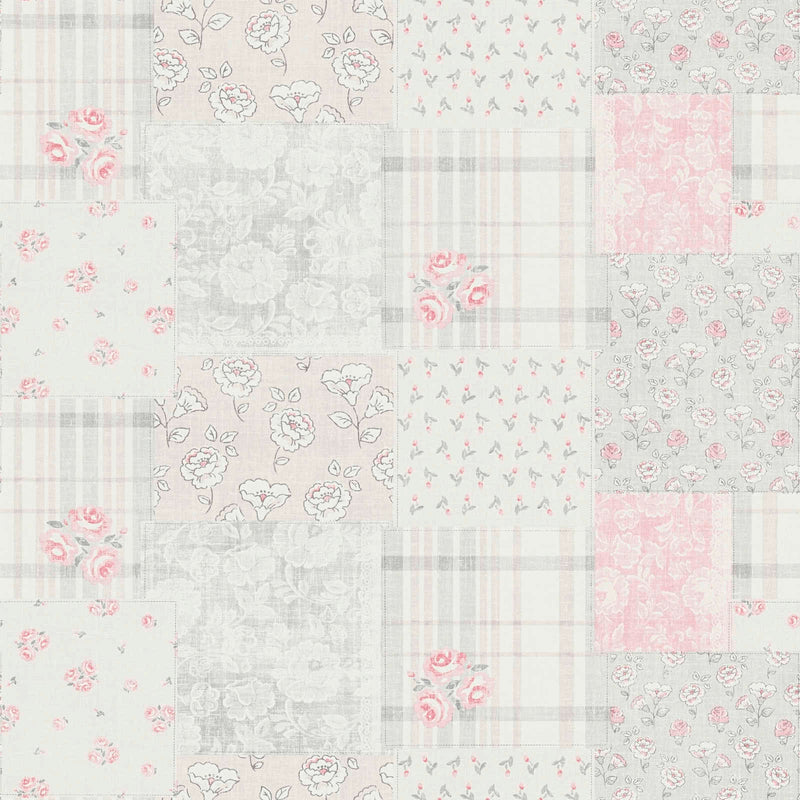 Country style wallpaper with floral pattern: grey and pink - 1373007 AS Creation