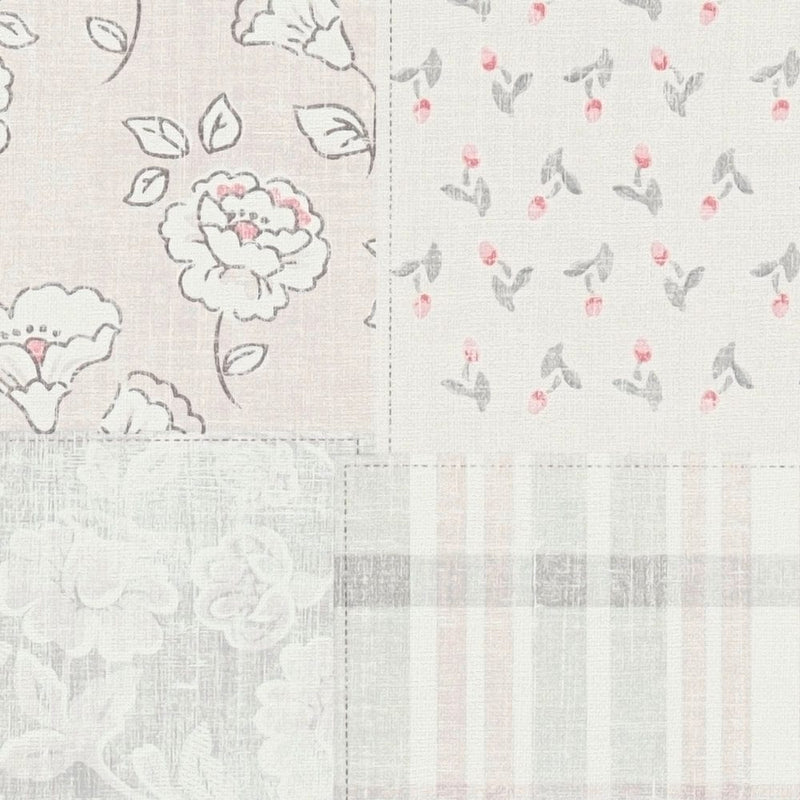 Country style wallpaper with floral pattern: grey and pink - 1373007 AS Creation