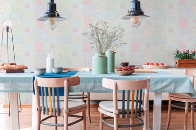 Country style wallpaper with floral pattern: blue, pink - 1373005 AS Creation
