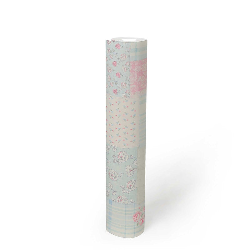 Country style wallpaper with floral pattern: blue, pink - 1373005 AS Creation