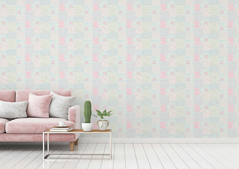 Country style wallpaper with floral pattern: blue, pink - 1373005 AS Creation