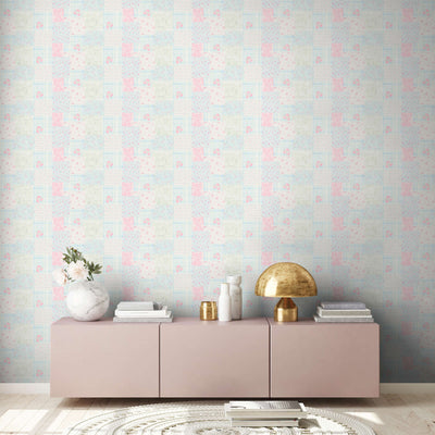 Country style wallpaper with floral pattern: blue, pink - 1373005 AS Creation