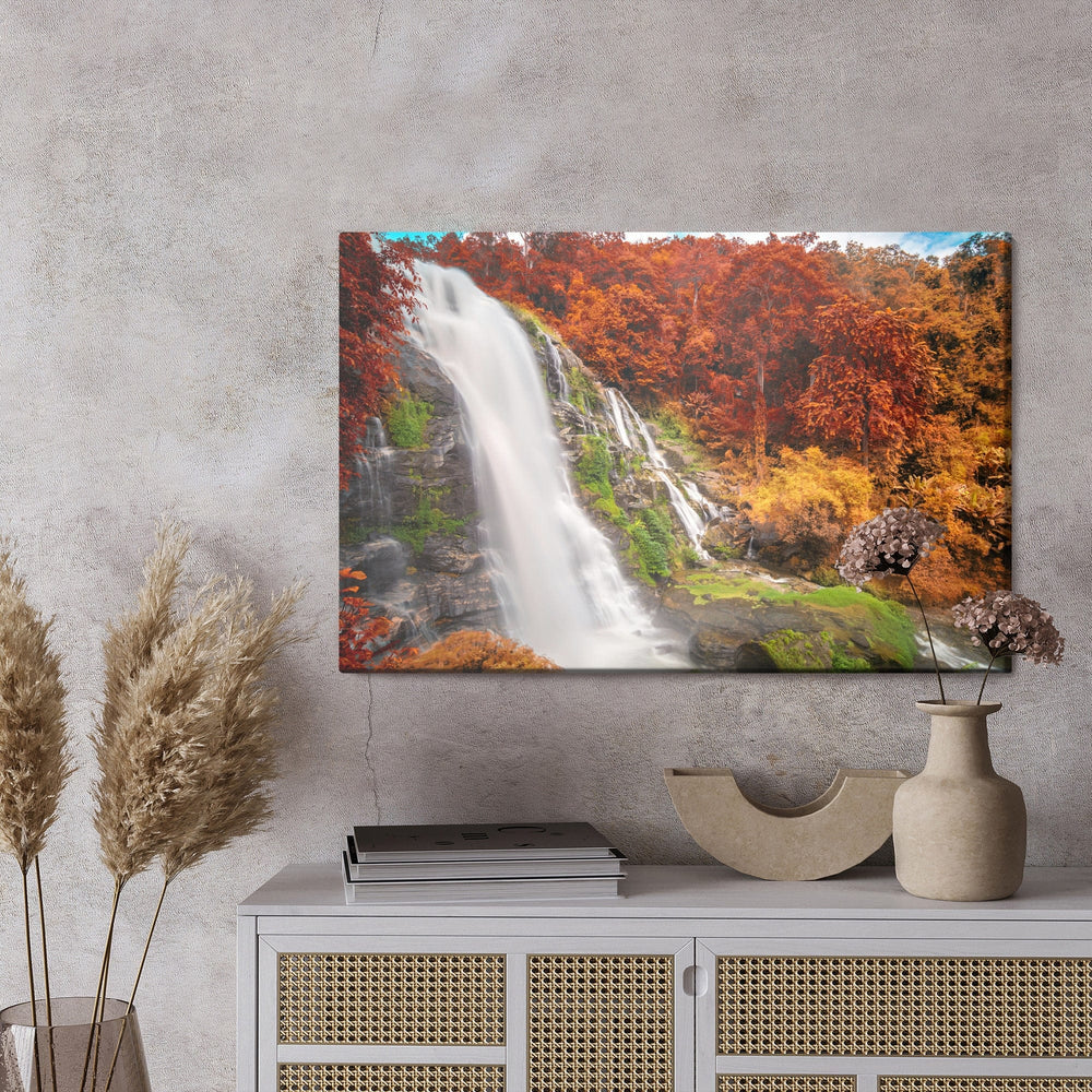 Kanva - 3D skats uz ūdenskritumu rudens mežā, N-1561 X-ART