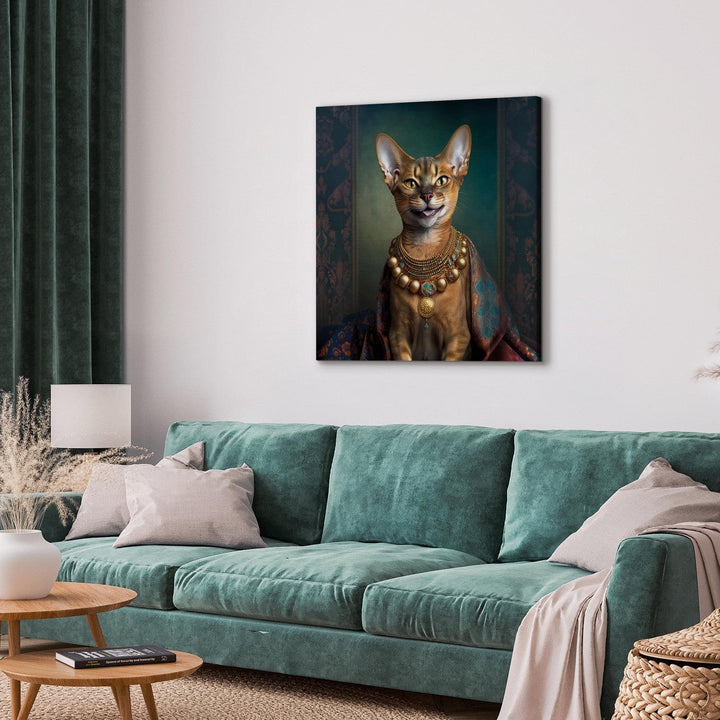 Glezna - Abesīnijas kaķa portrets ar zelta kaklarotu - 150135 G-ART