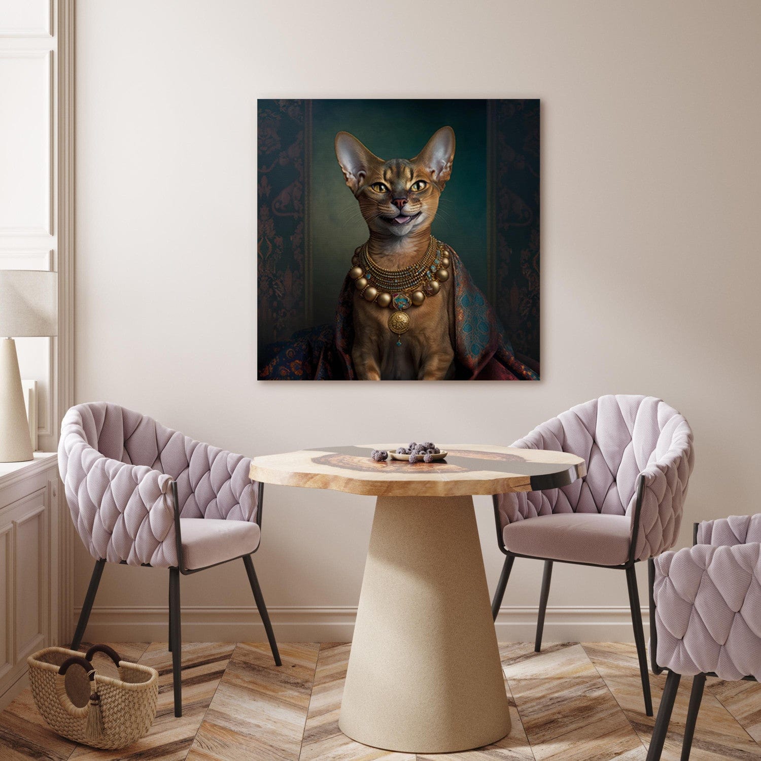Glezna - Abesīnijas kaķa portrets ar zelta kaklarotu - 150135 G-ART
