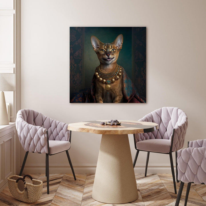 Glezna - Abesīnijas kaķa portrets ar zelta kaklarotu - 150135 G-ART