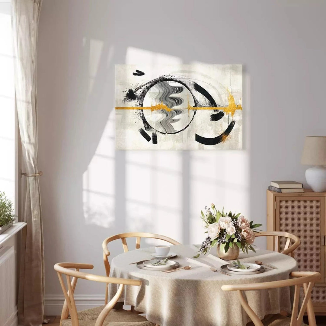 Glezna ar melnu sfēru un zelta līnijām (1 daļa), horizontāla G-ART