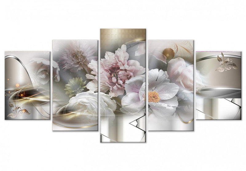 Paveikslai ant drobės - Abstrakcija su gėlėmis - pavasario gėlės su aukso elementais G-ART