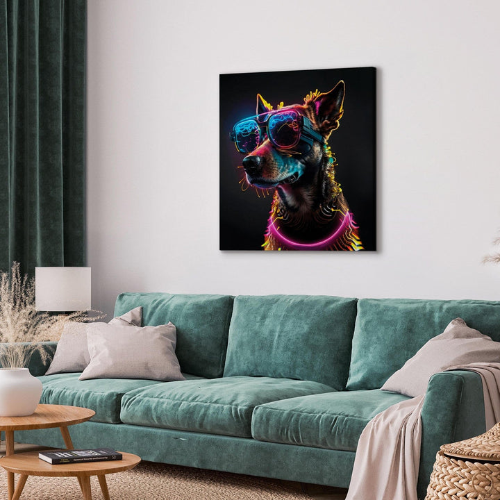 Glezna no mākslīgā intelekta - rozā kiberdzīvnieks ar neona brillēm G-ART