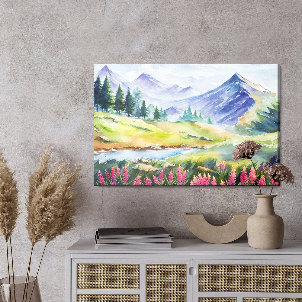 Kanva - Akvareļa gleznota kalnu ainava, N-1051 X-ART