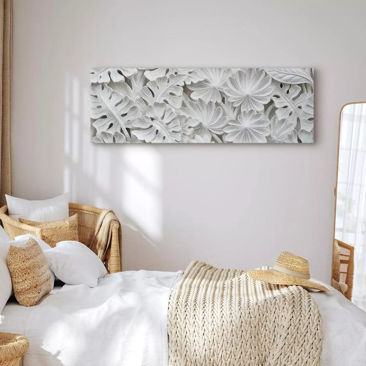 Glezna Abstrakts Raksts – Balti Ģipša Ziedi (3D Efekts) ART XL