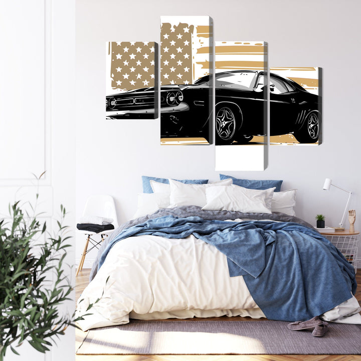 Kanva - Amerikāņu muskuļauto ar ASV karoga fonu, N-3370 X-ART