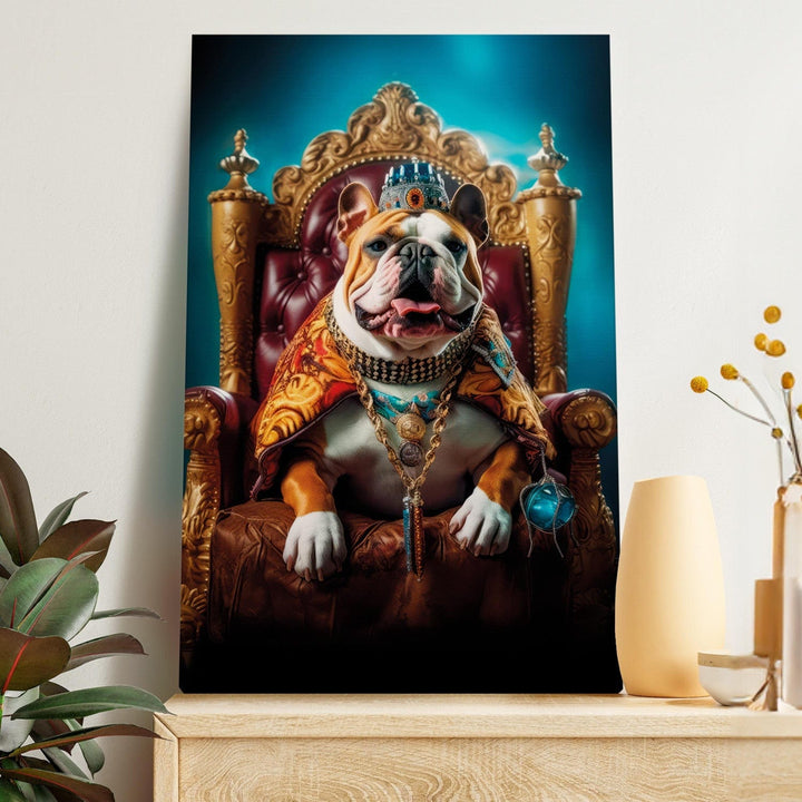 Glezna ar suni - Angļu buldogs tronī karaļa lomā, 150259 G-ART