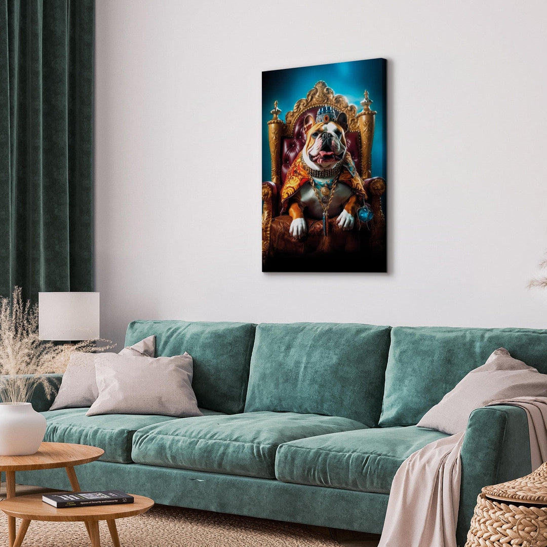 Glezna ar suni - Angļu buldogs tronī karaļa lomā, 150259 G-ART