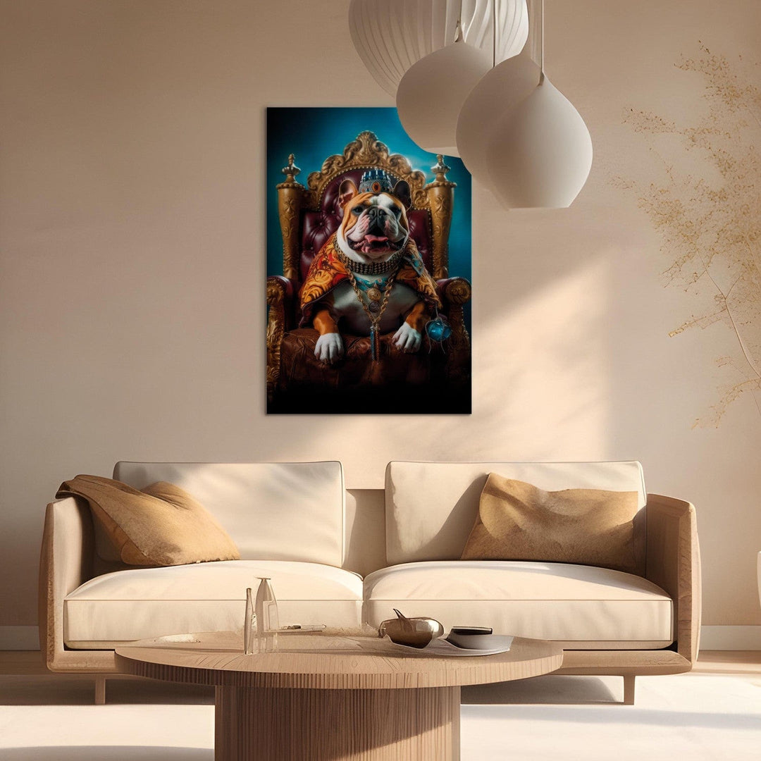 Glezna ar suni - Angļu buldogs tronī karaļa lomā, 150259 G-ART