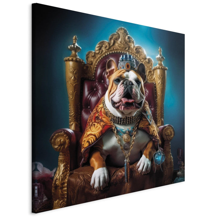 Glezna no mākslīgā intelekta - Angļu buldogs tronī karaļa lomā, 150267 G-ART