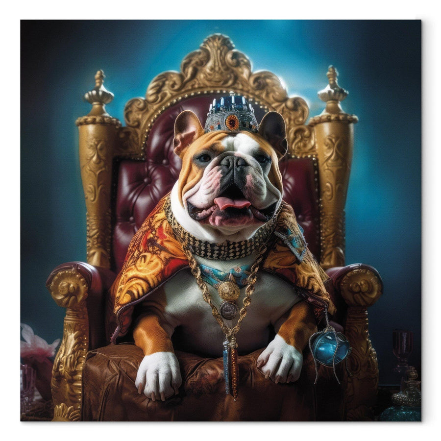 Glezna no mākslīgā intelekta - Angļu buldogs tronī karaļa lomā, 150267 G-ART