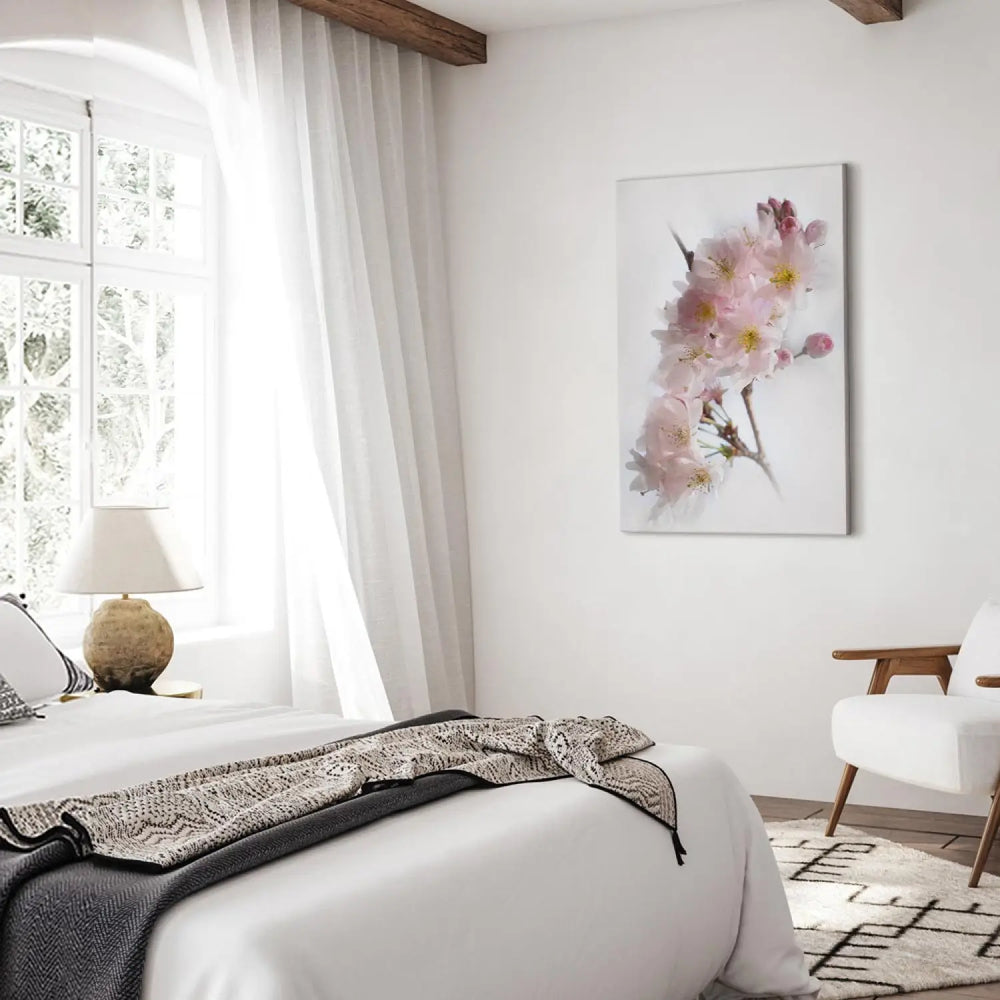 Glezna - ar ābeles ziediem - Pavasaris Japānā, rozā uz balta fona ART XL