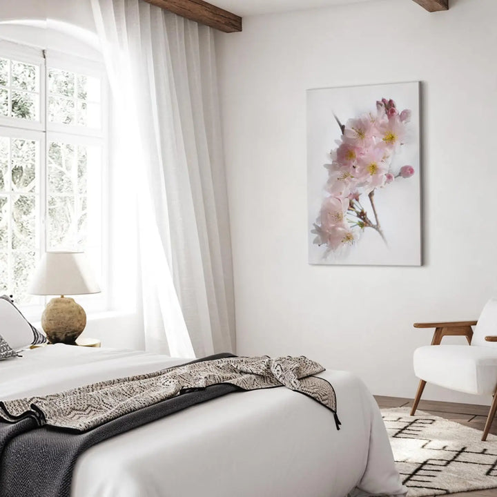 Glezna - ar ābeles ziediem - Pavasaris Japānā, rozā uz balta fona ART XL