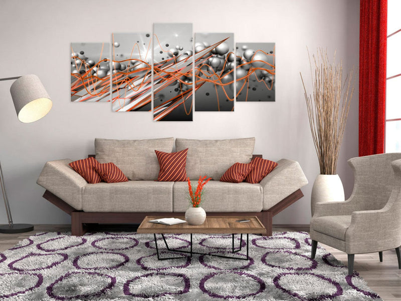 Seinapildid abstraktsiooniga halli ja oranži värvi - Stream, (x5), 91905 G-ART.