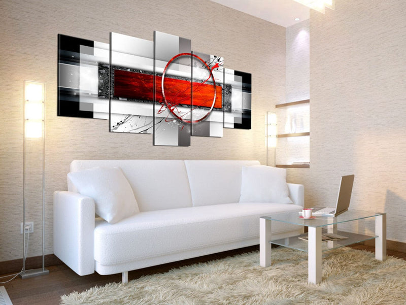 Canvas-taulut abstraktio harmaalla ja punaisella - Carmine Rocket, 50014, (x5) G-ART
