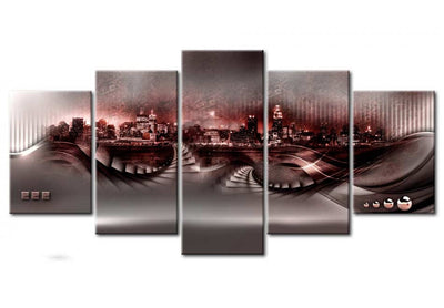 Canva with abstract city in red-brown shades, 91034, (x5) G-ART