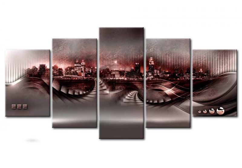 Canva with abstract city in red-brown shades, 91034, (x5) G-ART