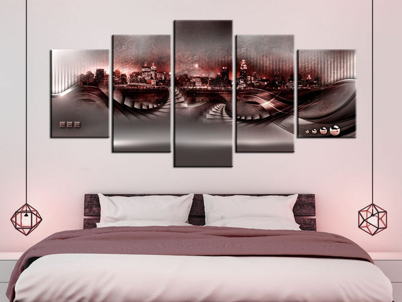 Canva with abstract city in red-brown shades, 91034, (x5) G-ART