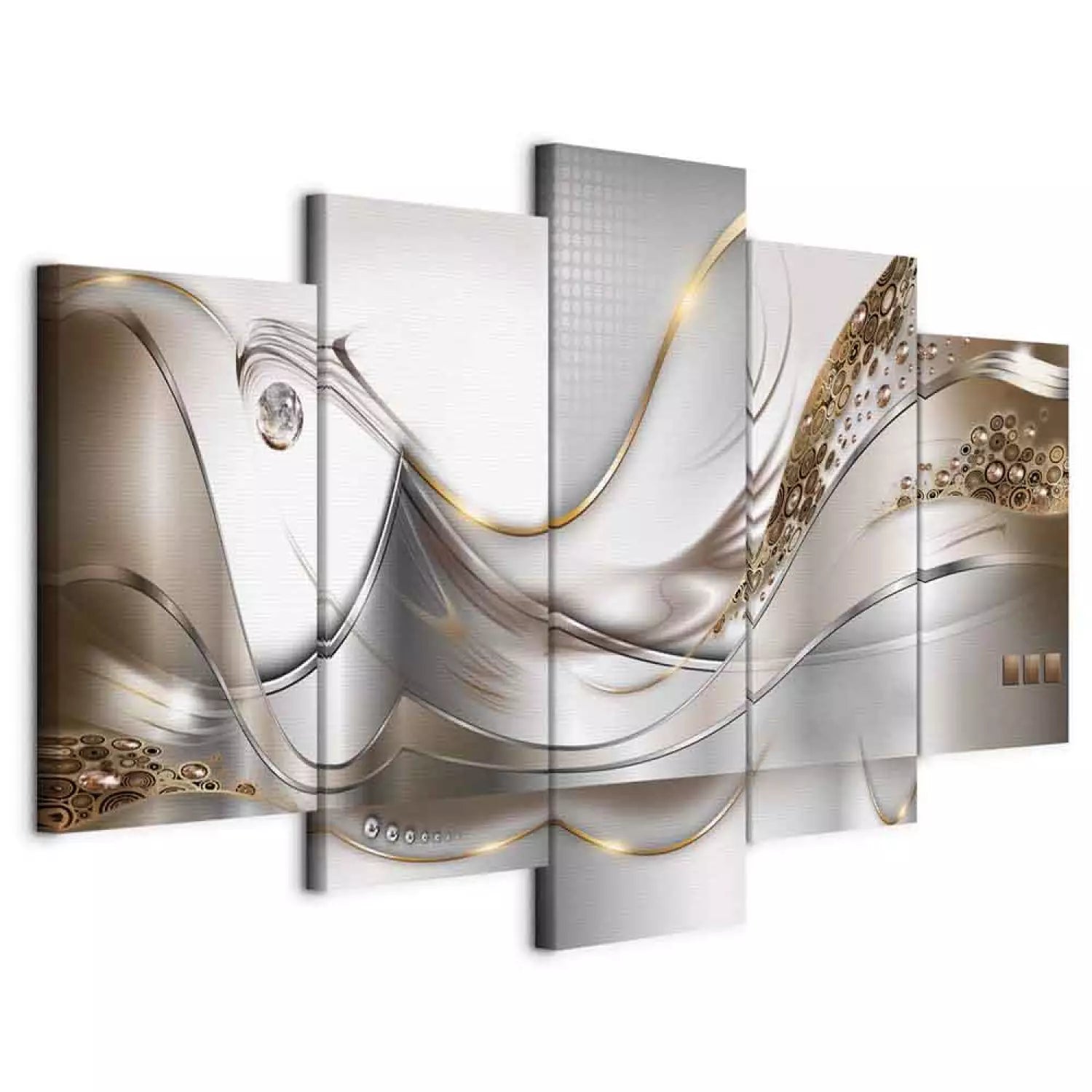 Kanva ar abstrakta rakstu  - Zelta lidojums, zeta viļņi uz pelēka ART XL