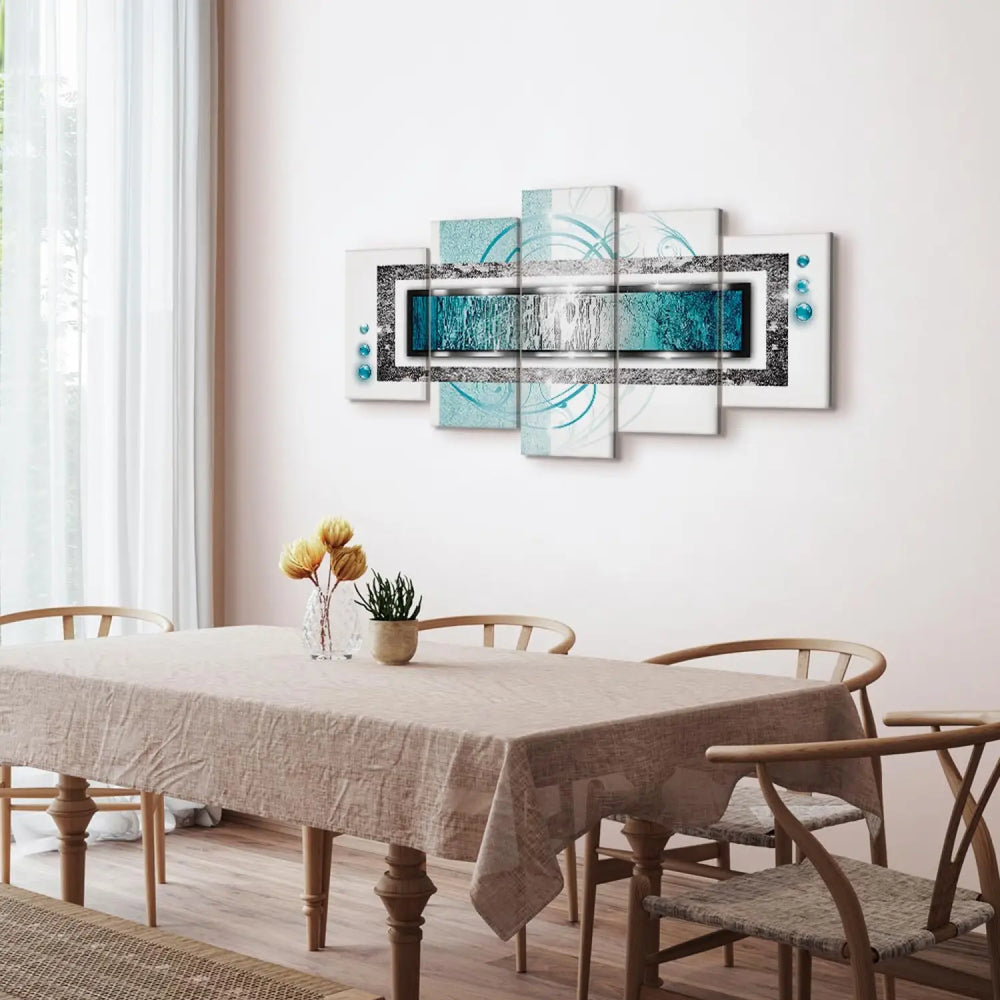 Glezna ar abstraktu rakstu tirkīzā krāsā - Tirkīza vētra, 56249 (x5) ART XL