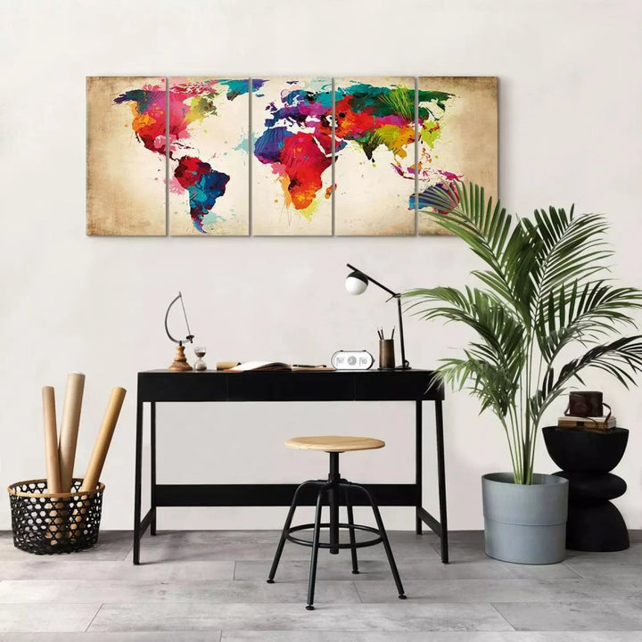 Kanva - Ar akvareļu krāsām gleznota pasaules karte - daudzkrāsaina ART XL