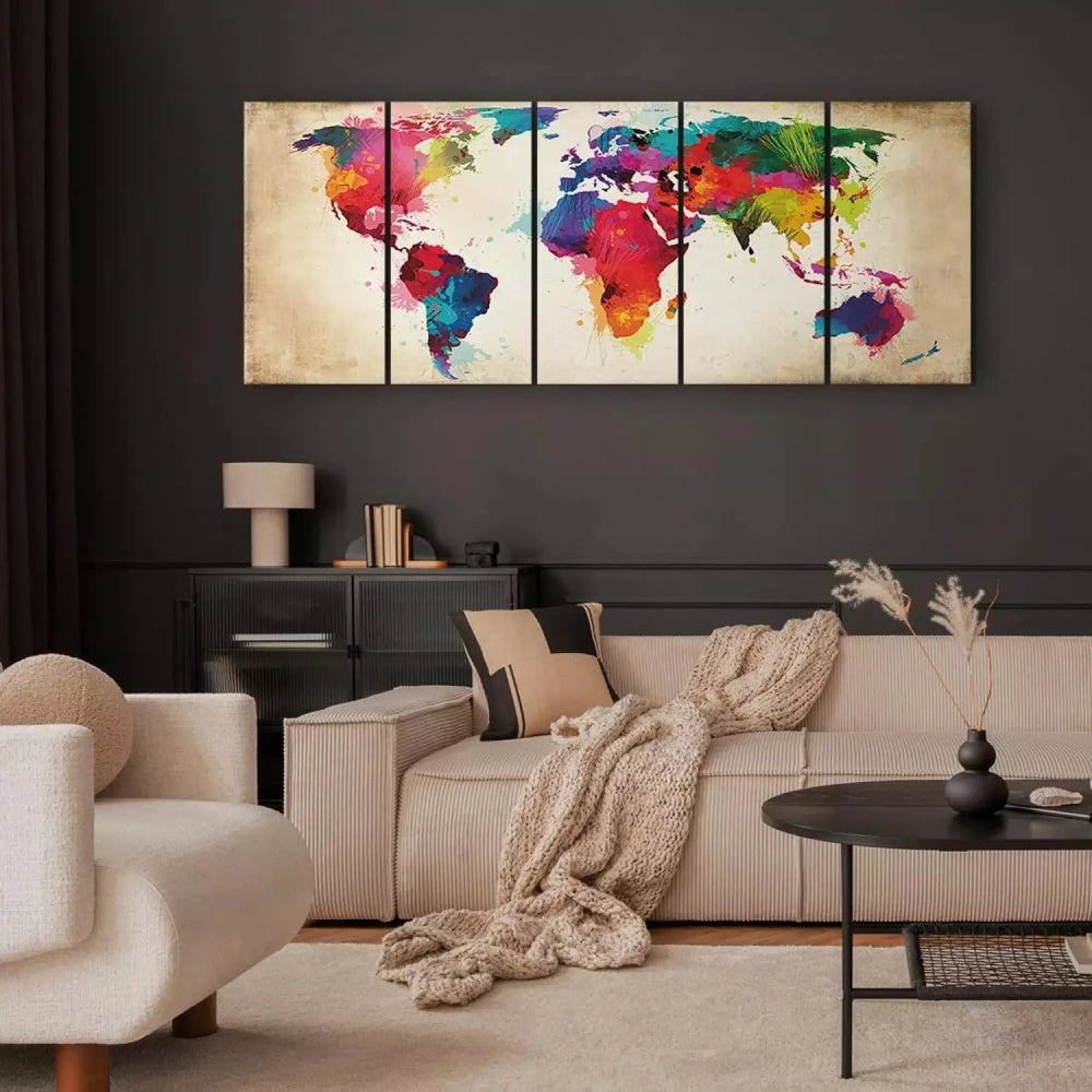 Kanva - Ar akvareļu krāsām gleznota pasaules karte - daudzkrāsaina ART XL