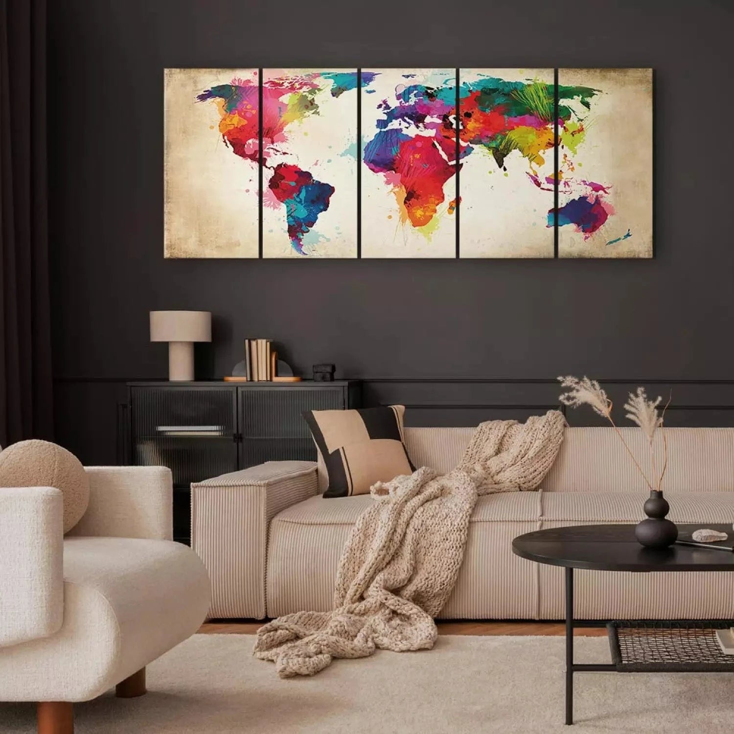 Kanva - Ar akvareļu krāsām gleznota pasaules karte - daudzkrāsaina ART XL