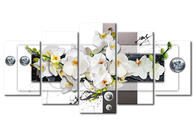 Canva with white orchids - Mechanical orchid, (x5), 92734 G-ART.