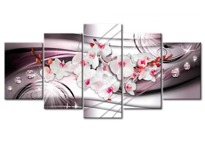 Canvas-taulut valkoisilla orkideoilla ja kimaltelevilla timanteilla, (x5), 62436 G-ART.